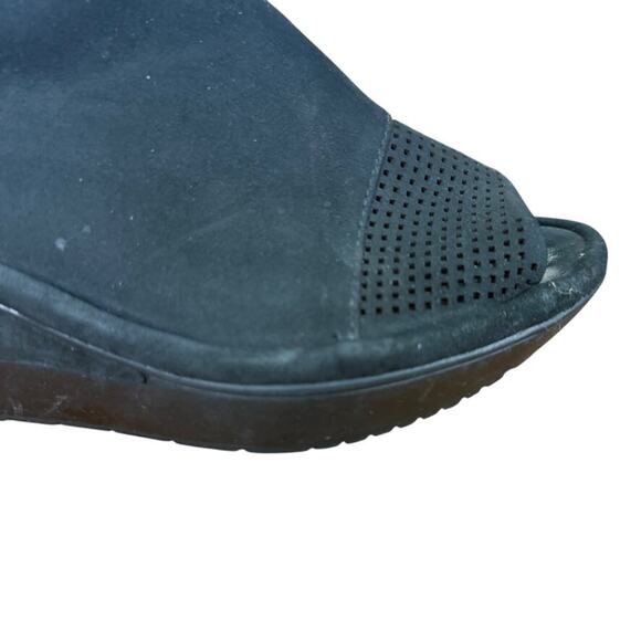 Clarks Wynnmere Abie Unstructured Black Nubuck Leather Wedge Peep Toe Sandals 7W - Picture 13 of 16
